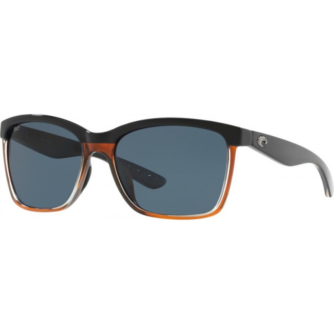 Costa Anaa Sunglasses Shiny Black On Brown Frame Grey Lens