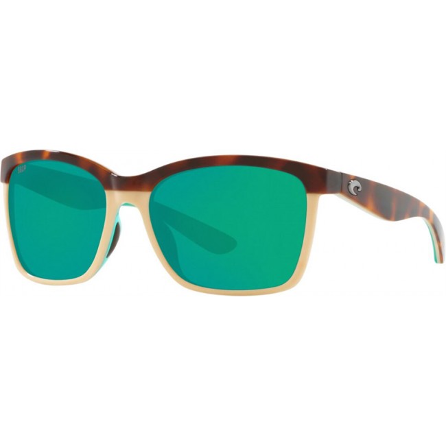 Costa Anaa Sunglasses Shiny Retro Tort/Cream/Mint Frame Green Lens