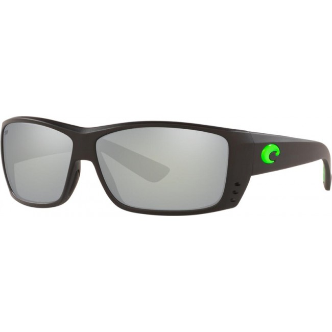 Costa Cat Cay Sunglasses Matte Black Green Logo Frame Grey Silver Lens