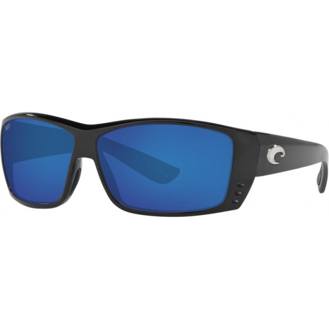 Costa Cat Cay Sunglasses Shiny Black Frame Blue Lens