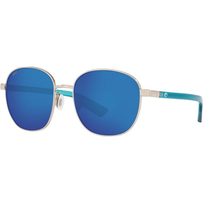 Costa Egret Sunglasses Brushed Silver Frame Blue Lens