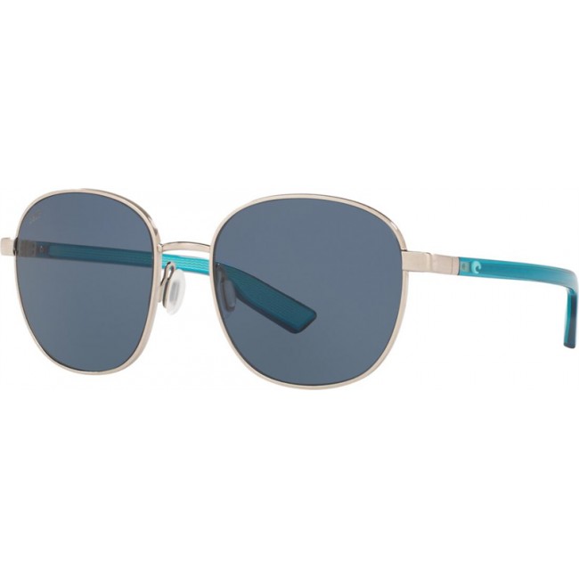 Costa Egret Sunglasses Brushed Silver Frame Grey Lens