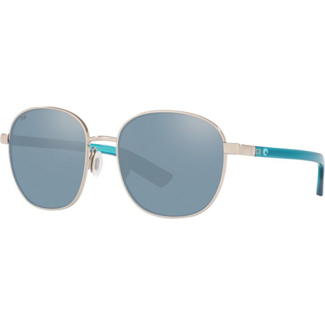 Costa Egret Sunglasses Brushed Silver Frame Grey Silver Lens