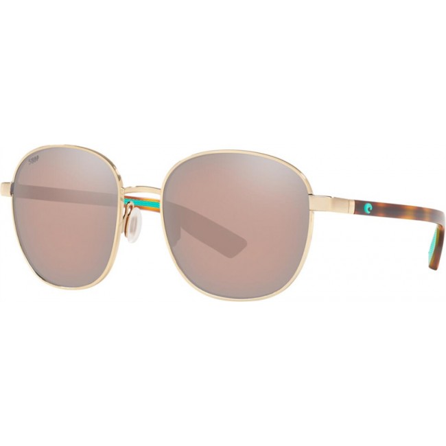Costa Egret Sunglasses Shiny Gold Frame Copper Silver Lens