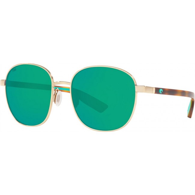 Costa Egret Sunglasses Shiny Gold Frame Green Lens