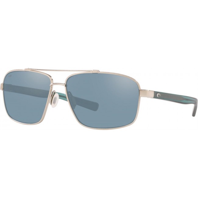 Costa Flagler Sunglasses Brushed Silver Frame Grey Silver Lens
