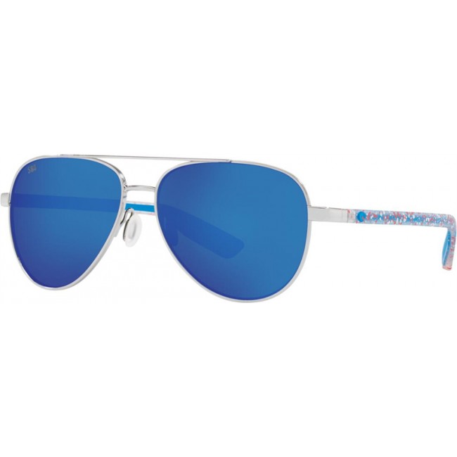 Costa Freedom Series Peli Sunglasses Shiny Silver Frame Blue Lens