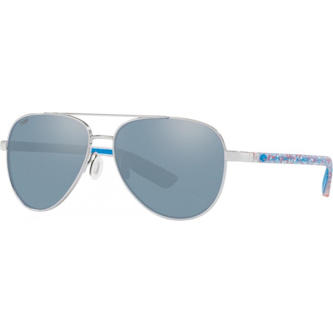 Costa Freedom Series Peli Sunglasses Shiny Silver Frame Grey Silver Lens