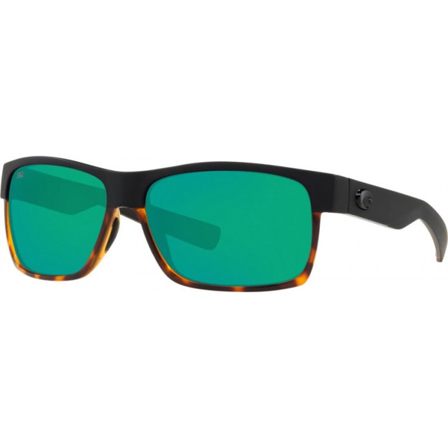 Costa Half Moon Sunglasses Black/Shiny Tort Frame Green Lens