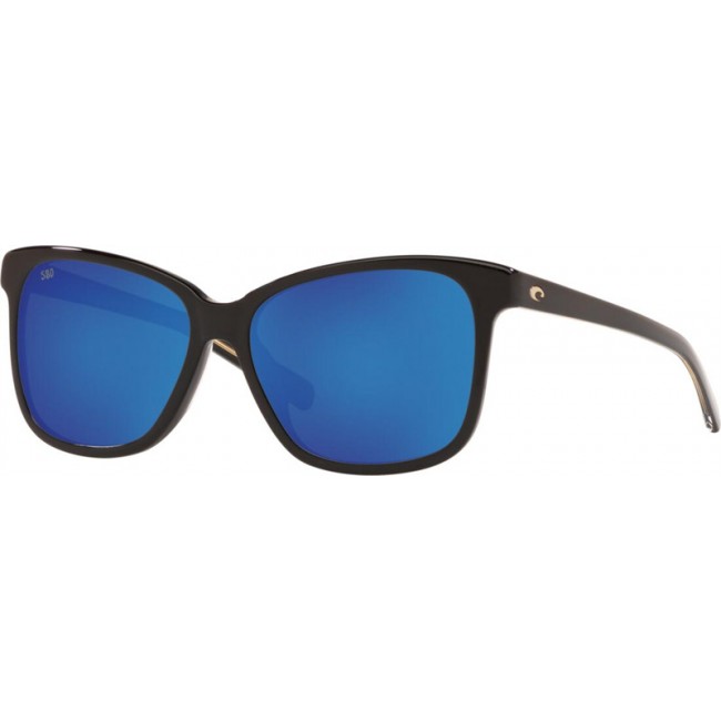 Costa May Sunglasses Shiny Black Frame Blue Lens