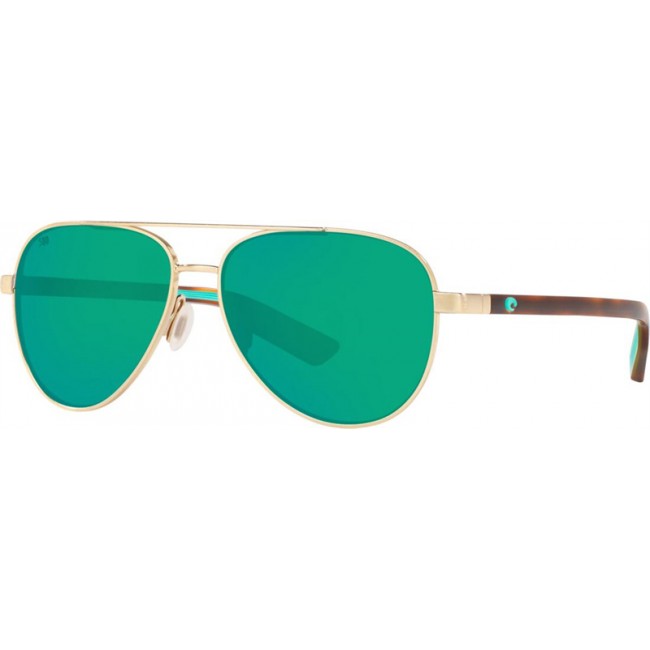 Costa Peli Sunglasses Brushed Gold Frame Green Lens