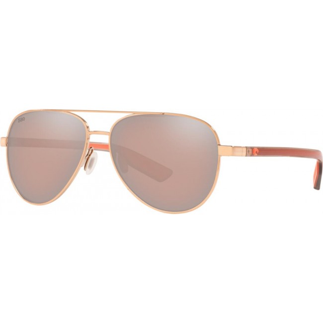 Costa Peli Sunglasses Shiny Rose Gold Frame Copper Silver Lens