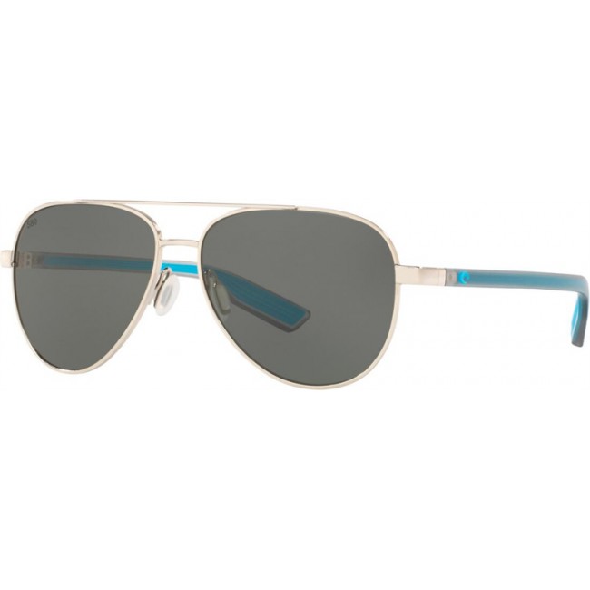 Costa Peli Sunglasses Shiny Silver Frame Grey Lens