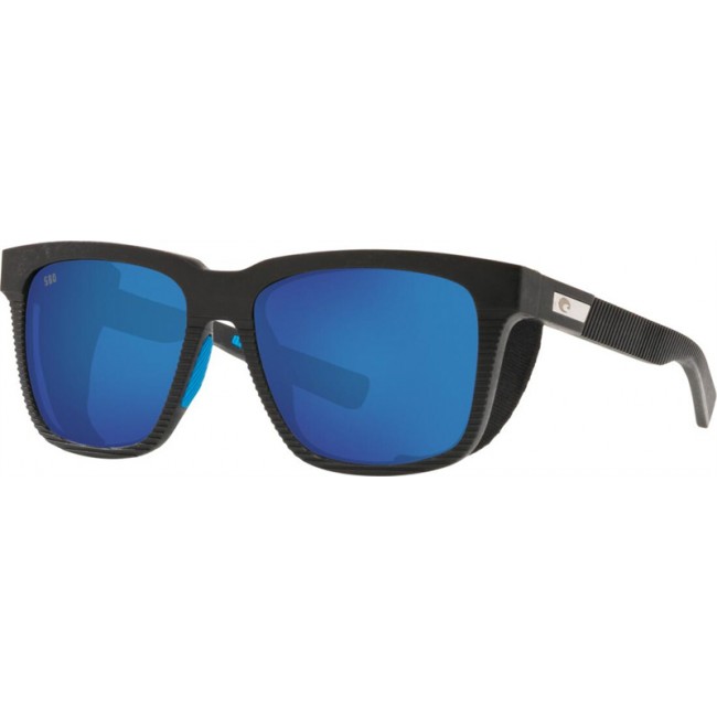 Costa Pescador With Side Shield Sunglasses Net Gray With Blue Rubber Frame Blue Lens