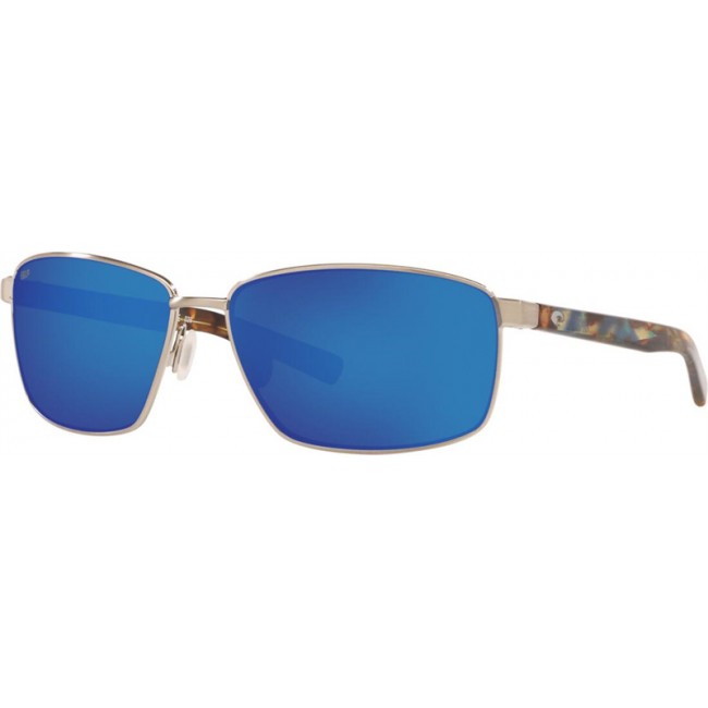 Costa Ponce Sunglasses Brushed Silver Frame Blue Lens