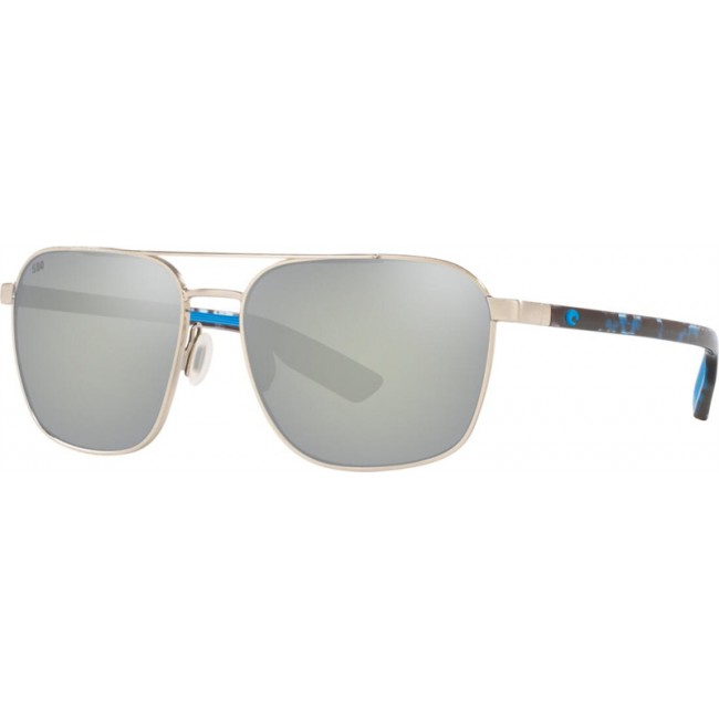 Costa Wader Sunglasses Brushed Silver Frame Grey Silver Lens