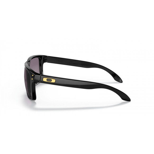 Oakley Holbrook Low Bridge Fit Sunglasses Polished Black Gold Frame Prizm Grey Lens