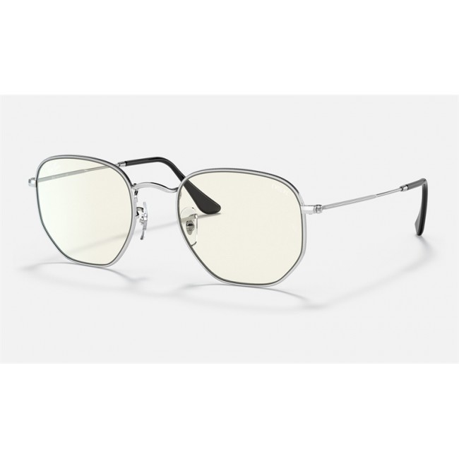 Ray Ban Hexagonal Blue-Light Clear Evolve RB3548 Sunglasses Clear Photocromic With Blue-Light Filter Silver