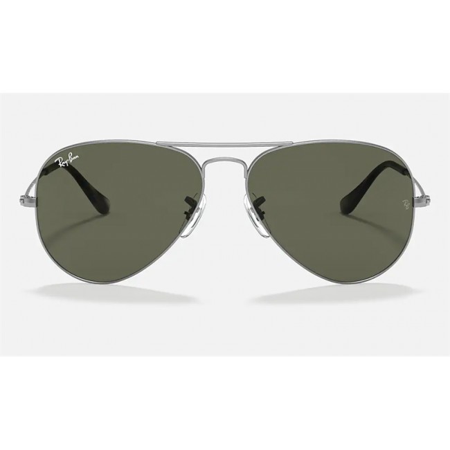 Ray Ban Aviator Classic RB3025 Sunglasses Grey Metal Frame Green Classic G-15 Lens