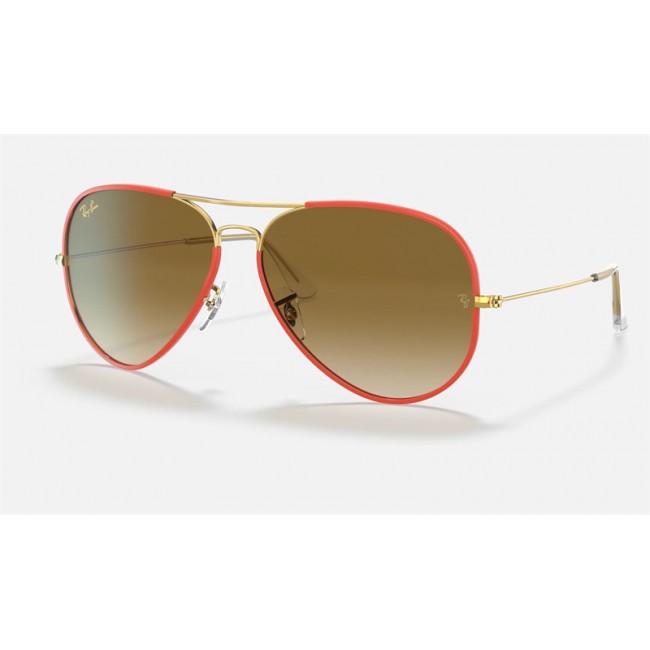 Ray Ban Aviator Full Color Legend RB3025 Sunglasses Light Brown Gradient Red