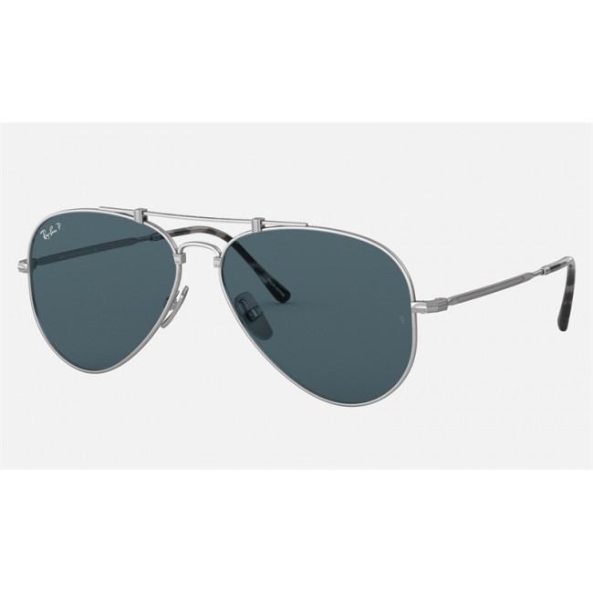 Ray Ban Aviator Titanium RB8125 Sunglasses Blue Polarized Mirror Silver
