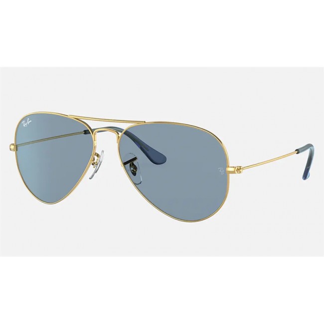 Ray Ban Aviator True Blue RB3025 Sunglasses Gold Frame Blue Classic Lens