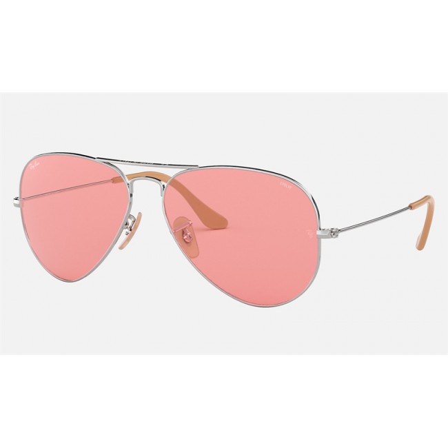 Ray Ban Aviator Washed Evolve RB3025 Sunglasses Pink Photochromic Evolve Silver