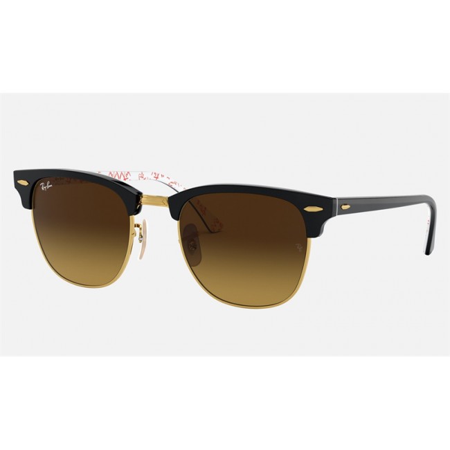 Ray Ban Clubmaster Collection RB3016 Sunglasses Gradient + Black Frame Brown Gradient Lens