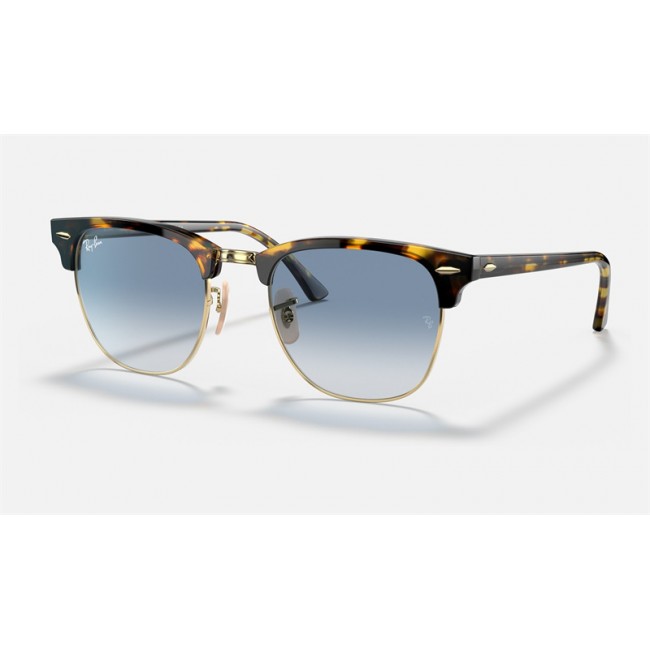 Ray Ban Clubmaster Fleck RB3016 Sunglasses Gradient + Yellow Havana Frame Light Blue Gradient Lens
