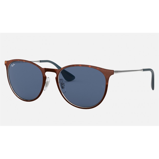 Ray Ban Erika Metal RB3539 Sunglasses Brown Black Frame Blue Classic Lens