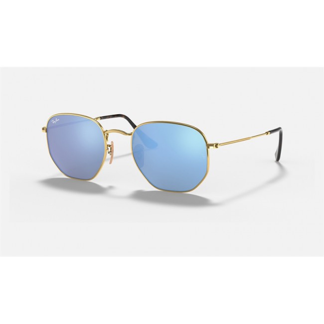 Ray Ban Hexagonal Flat Lenses RB3548 Sunglasses Gradient Flash + Gold Frame Light Blue Gradient Flash Lens