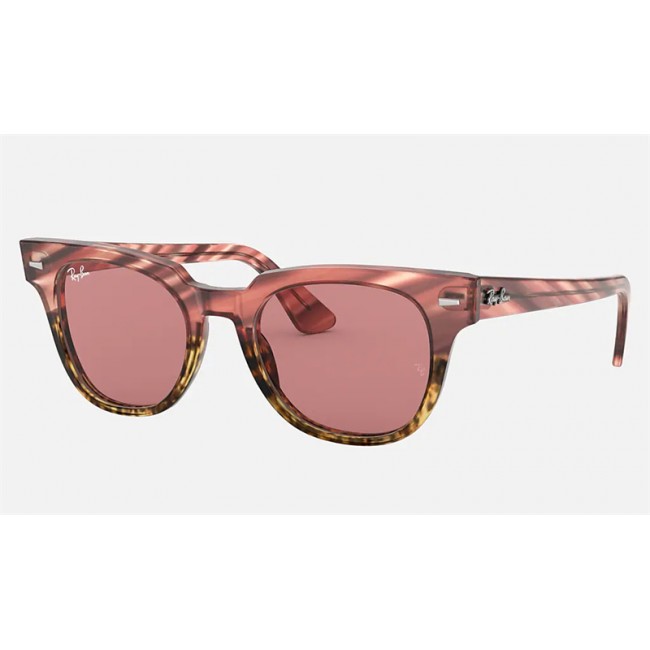 Ray Ban Meteor Striped Havana RB2168 Sunglasses Striped Pink Gradient Beige Frame Violet Classic Lens