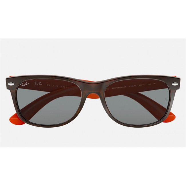 Ray Ban New Wayfarer Bicolor RB2132 Sunglasses Classic + Tortoise Frame Blue/Gray Classic Lens