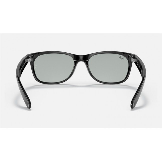 Ray Ban New Wayfarer Classic Low Bridge Fit RB2132 Sunglasses Classic + Shiny Black Frame Light Grey Classic Lens