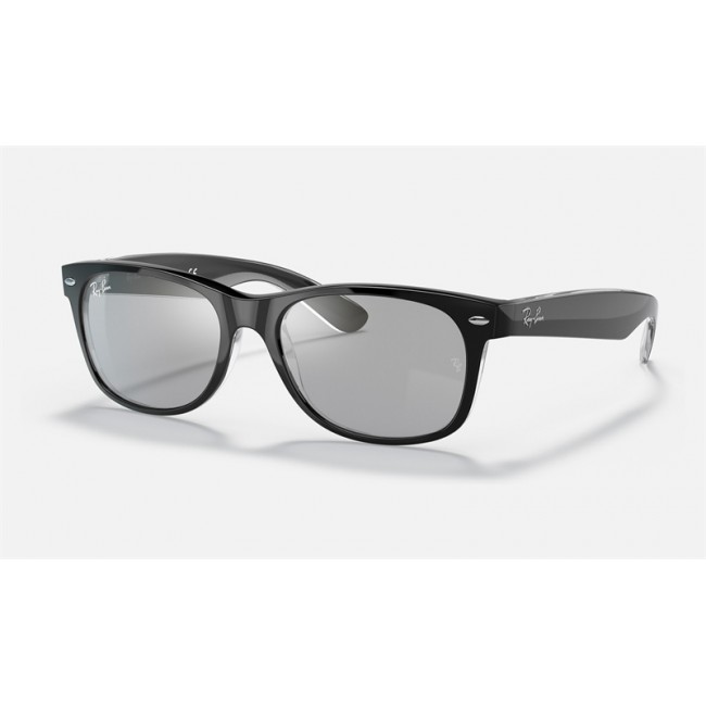 Ray Ban New Wayfarer Classic RB2132 Sunglasses Washed + Black Frame Blue Washed Lens