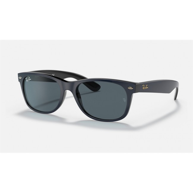 Ray Ban New Wayfarer Collection RB2132 Sunglasses Classic + Blue Frame Blue/Gray Classic Lens