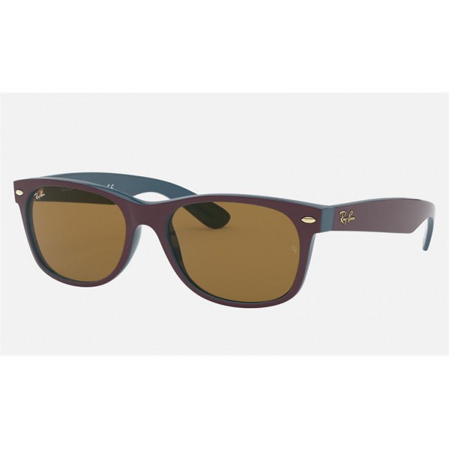 Ray Ban New Wayfarer Collection RB2132 Sunglasses Classic B-15 + Violet Frame Brown Classic B-15 Lens