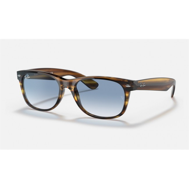Ray Ban New Wayfarer Color Mix RB2132 Sunglasses Gradient + Striped Brown Frame Light Blue Gradient Lens