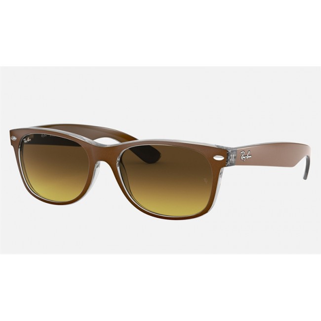 Ray Ban New Wayfarer Color Mix RB2132 Sunglasses Gradient + Brown Frame Brown Gradient Lens