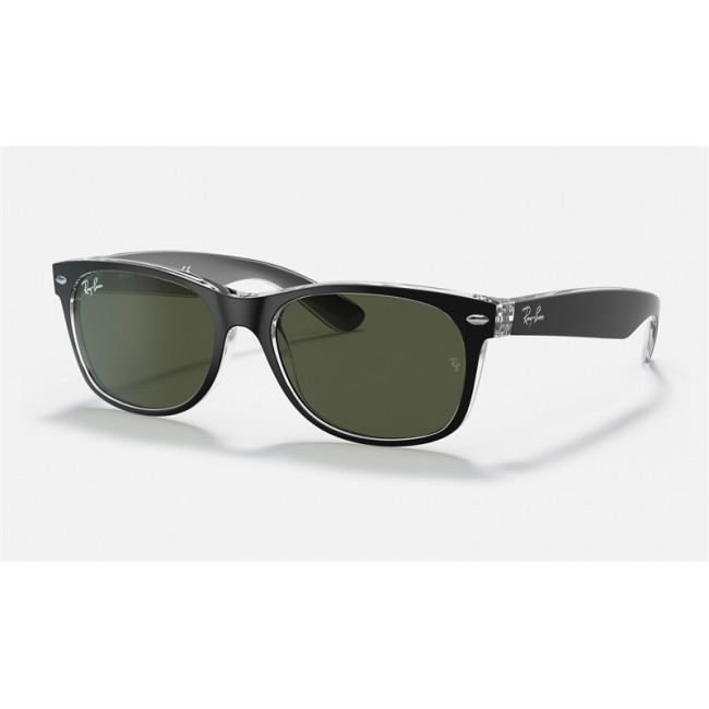 Ray Ban New Wayfarer Color Mix RB2132 Sunglasses Classic G-15 + Dark Black Frame Green Classic G-15 Lens