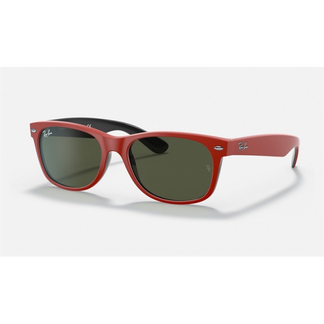 Ray Ban New Wayfarer Color Mix RB2132 Sunglasses Classic G-15 + Red Frame Green Classic G-15 Lens
