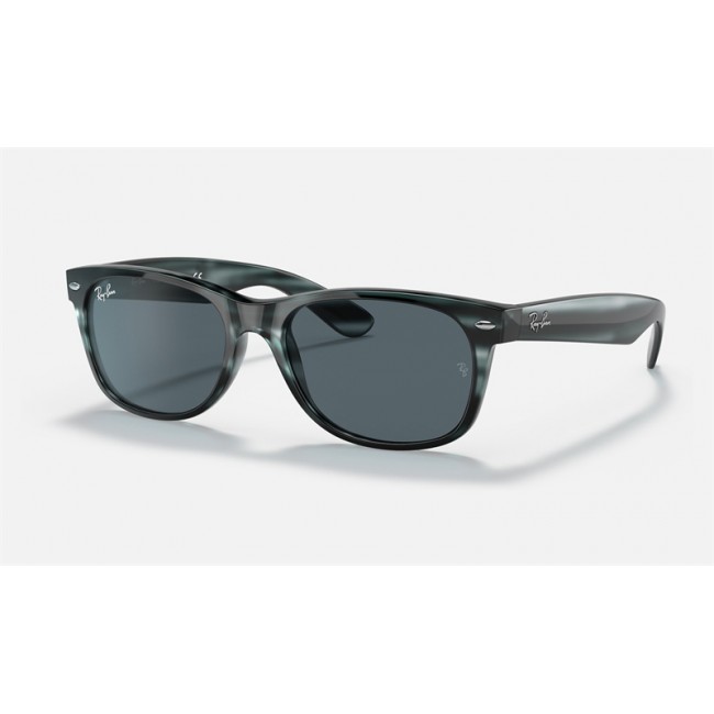 Ray Ban New Wayfarer Color Mix RB2132 Sunglasses Classic + Striped Blue Frame Blue Classic Lens