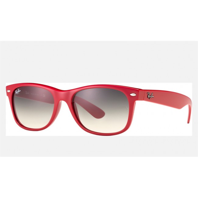 Ray Ban New Wayfarer Color Splash RB2132 Sunglasses Gradient + Red Frame Light Black Lens