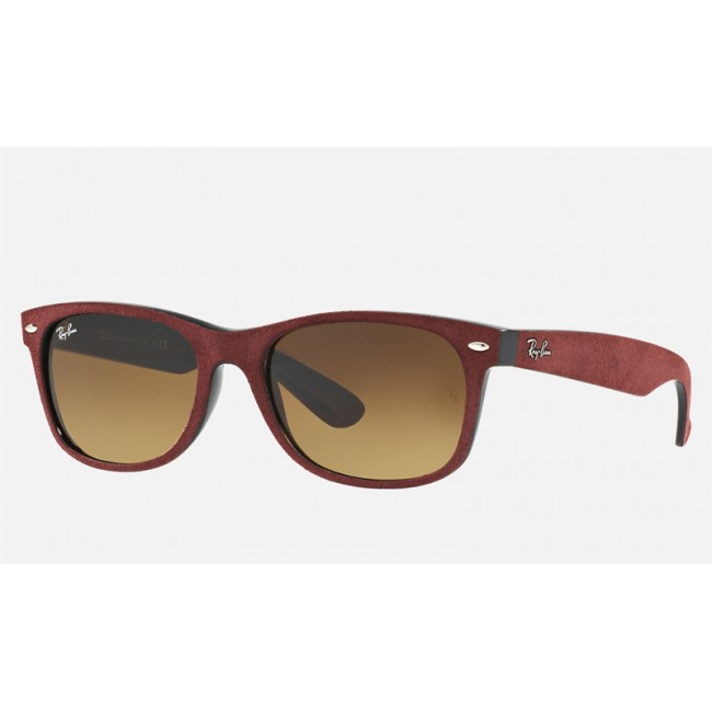 Ray Ban NEW WAYFARER With ALCANTARA® RB2132 Sunglasses Gradient + Bordeaux Frame Brown Gradient Lens