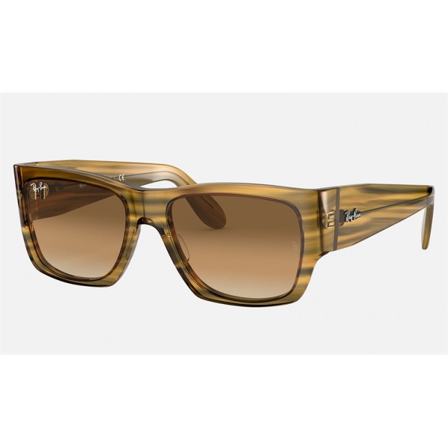 Ray Ban Nomad RB2187 Sunglasses Gradient + Striped Yellow Frame Light Brown Gradient Lens