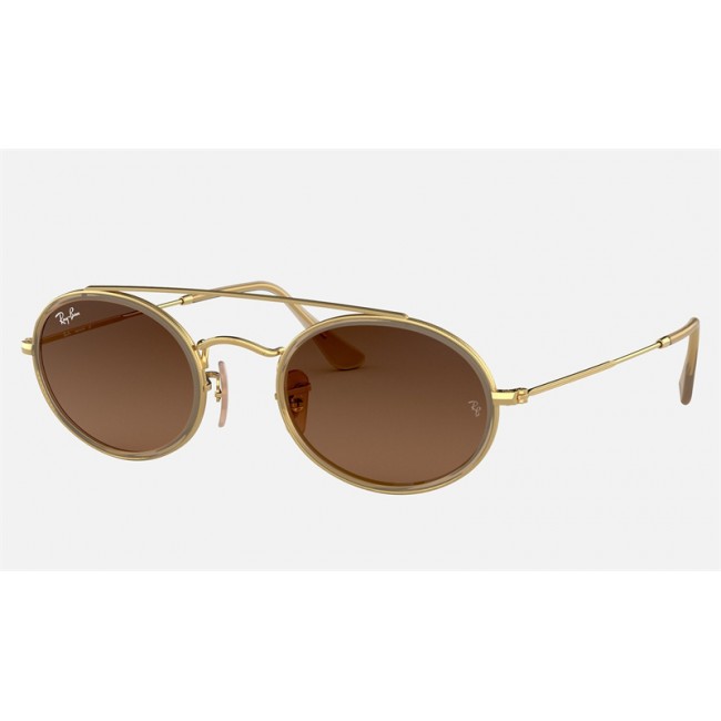 Ray Ban Oval Double Bridge RB3847 Sunglasses Brown Gradient Gold