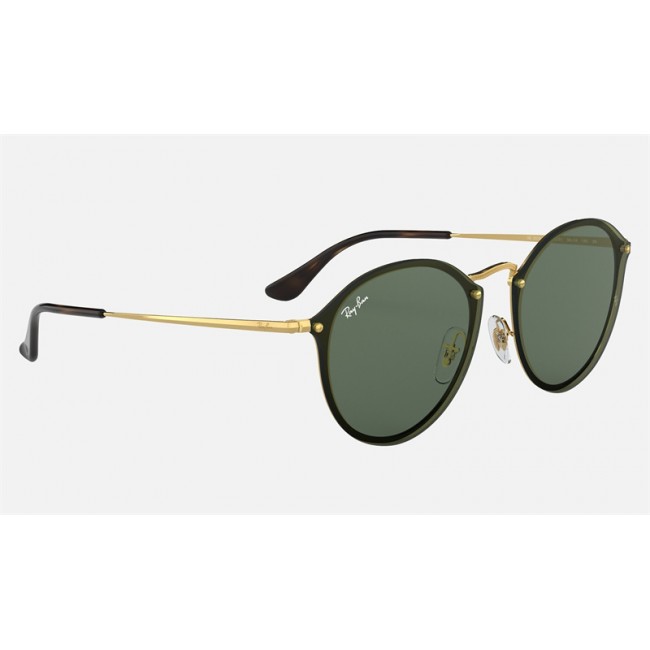 Ray Ban Round Blaze Round RB3574 Sunglasses Classic + Gold Frame Green Classic Lens