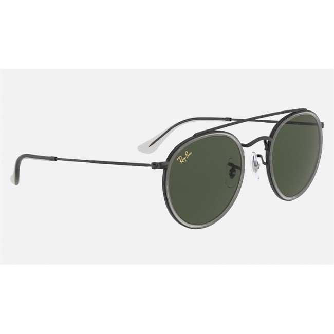 Ray Ban Round Double Bridge Legend RB3647 Sunglasses Classic G-15 + Shiny Black Frame Green Classic G-15 Lens