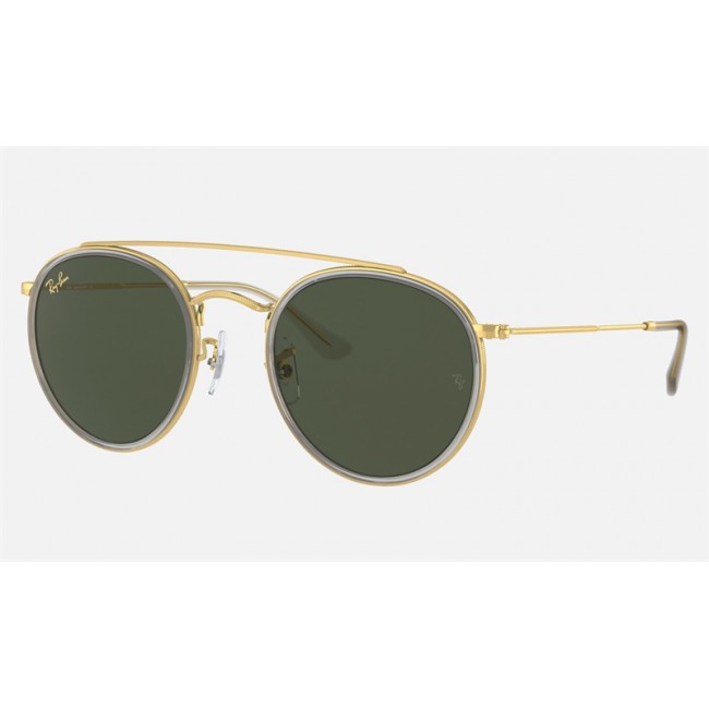 Ray Ban Round Double Bridge Legend RB3647 Sunglasses Classic G-15 + Shiny Gold Frame Green Classic G-15 Lens