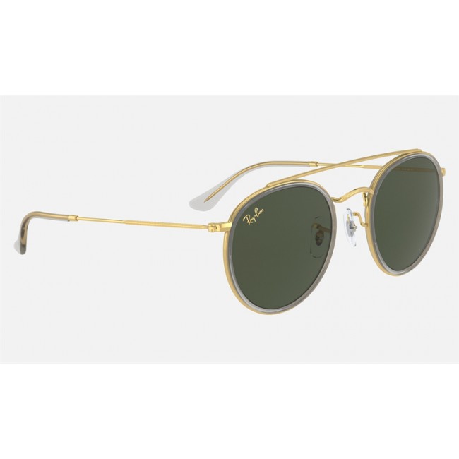 Ray Ban Round Double Bridge Legend RB3647 Sunglasses Classic G-15 + Shiny Gold Frame Green Classic G-15 Lens